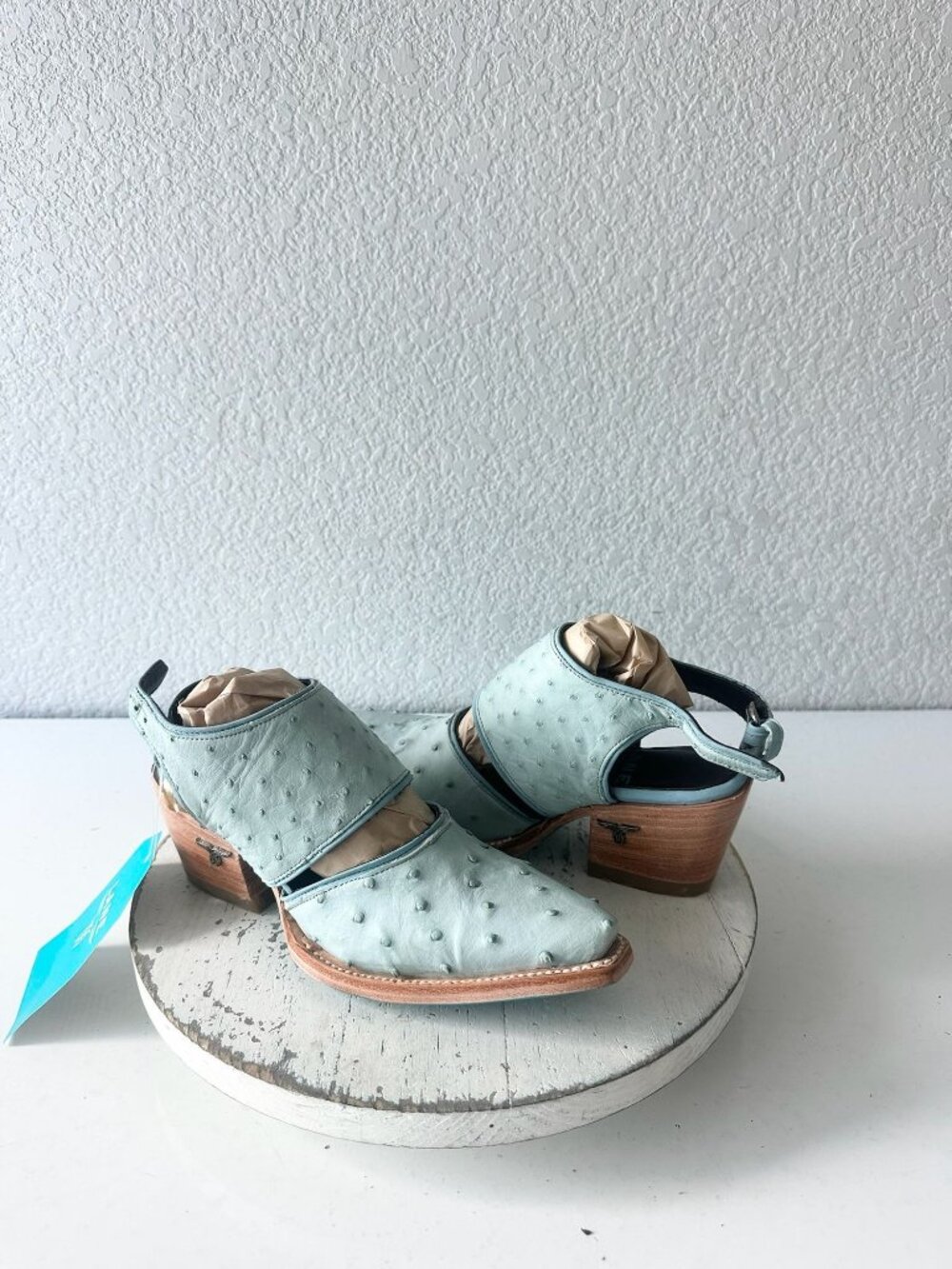 Lane Robin Mule Blue Ostrich Cowboy Boots Cowgirl Western Ankle Womens Size 5.5